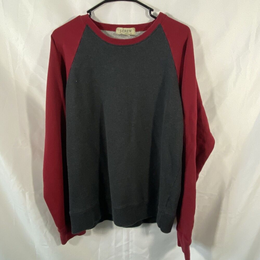 J. Crew Men’s L Sweater Red Gray Cotton Crewneck Pullover Classic Casual Retro